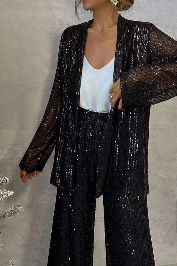 Glimmer® | Sequin Wide-Leg Pantsuit