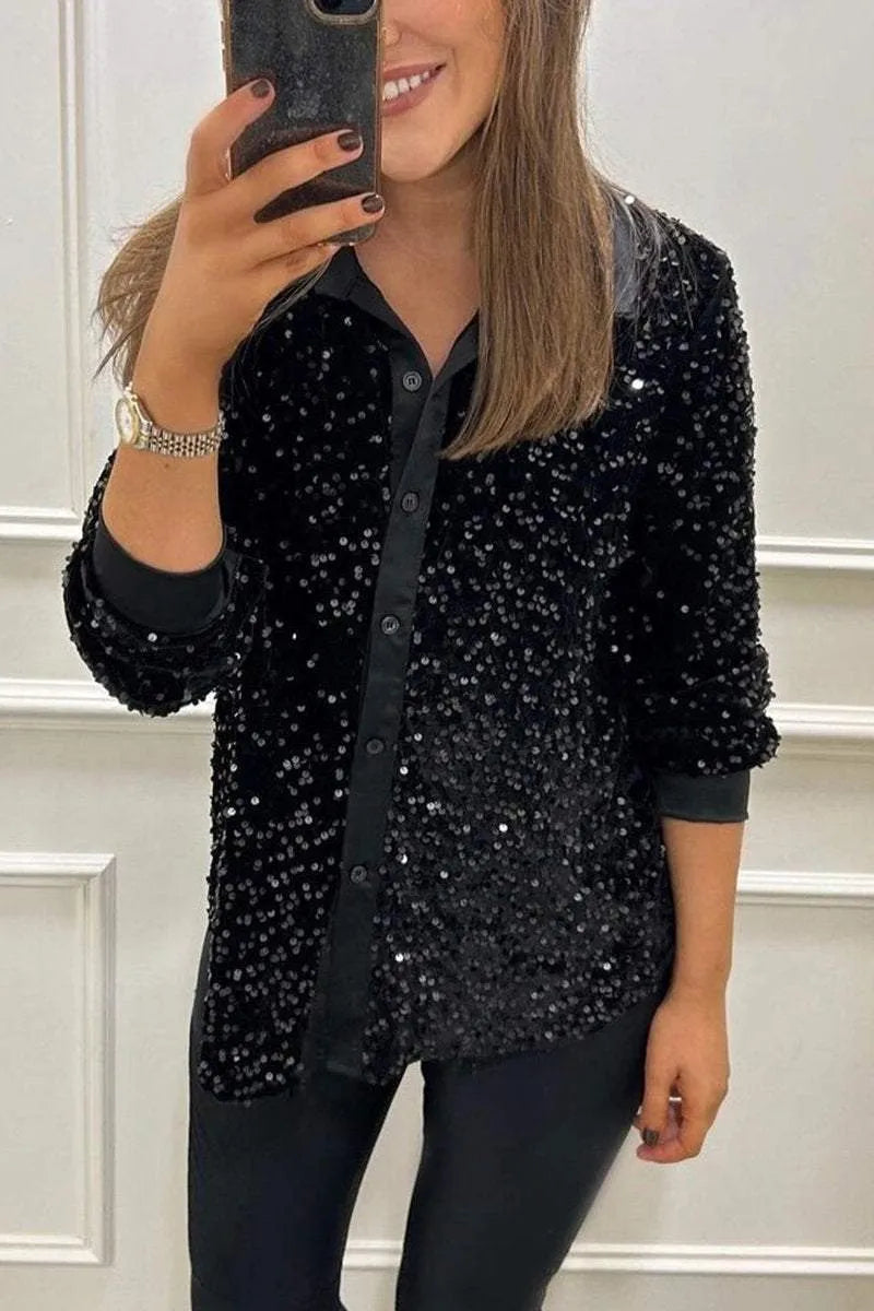 GleamAllure® | Sequined Button-Up Shirt